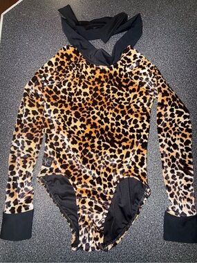 Kandi Kouture Leopard Print Velvet Bodysuit/Leotard Size Child Large (7/8)